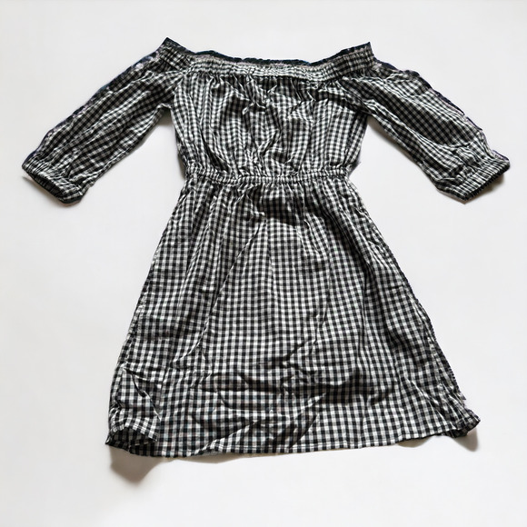 Divided by H&M Off Shoulder Checkered Plaid Dress in Black/White - Picture 4 of 6